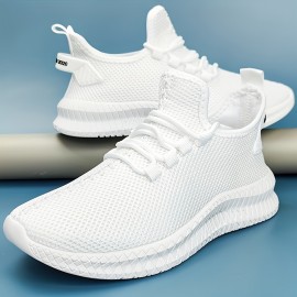 Men's Solid Color Breathable Mesh Lace-up Sneakers With Assorted Colors, Casual Outdoor Anti-skid Shoes For Running Walking