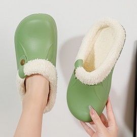 Cozy Waterproof House Slippers Anti-skid Slip-on Shoes Indoor For Men Winter Shoes Fuzz-lined Clogs