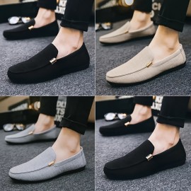 Men's Solid Canvas Loafers, Casual Comfy Slip On Shoes Flat Shoes For Men's Outdoor Footwear
