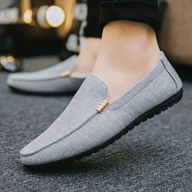 Men's Solid Canvas Loafers, Casual Comfy Slip On Shoes Flat Shoes For Men's Outdoor Footwear
