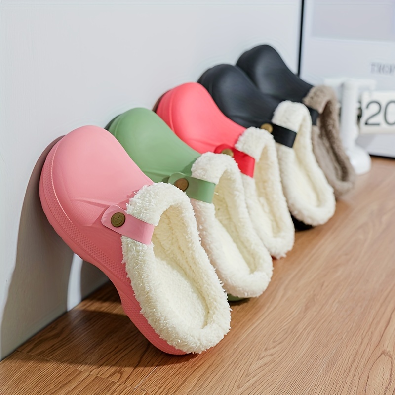cozy waterproof house slippers anti skid slip on shoes indoor for men winter shoes fuzz lined clogs details 0