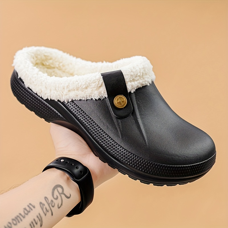 cozy waterproof house slippers anti skid slip on shoes indoor for men winter shoes fuzz lined clogs details 8