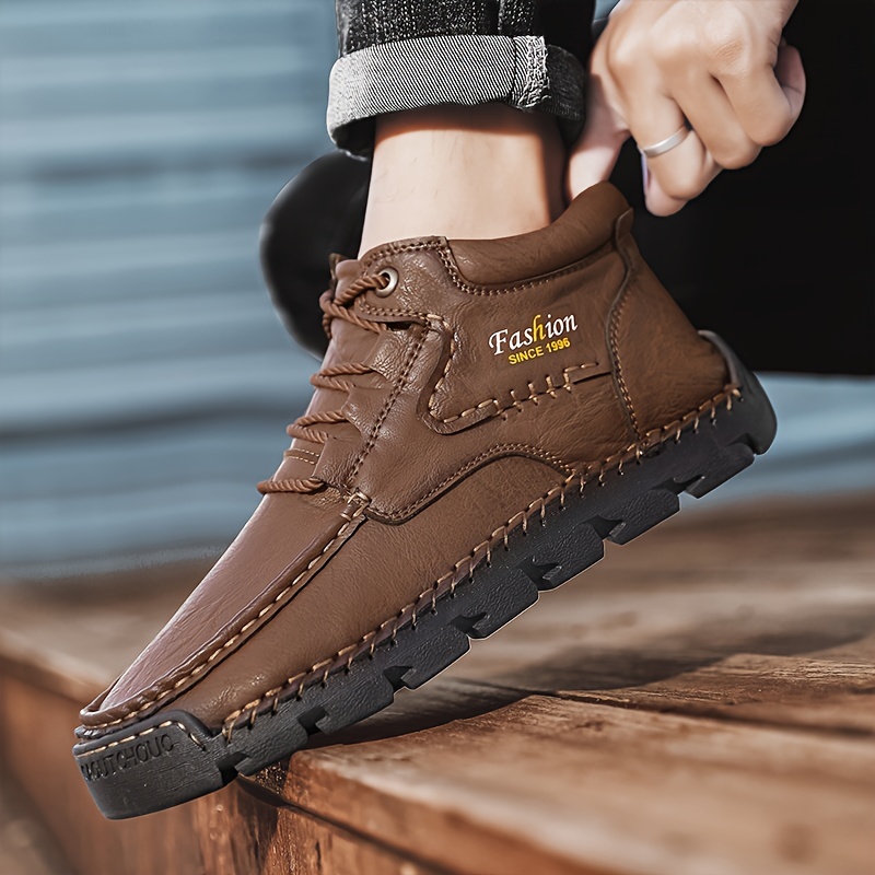 mens stitching casual ankle boots breathable slip resistant lace up walking shoes for outdoor spring autumn and winter details 13